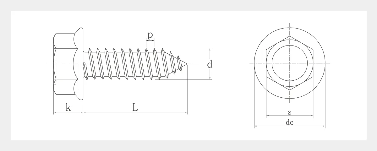 Hexagon Head Tapping Screws With Flange-2D